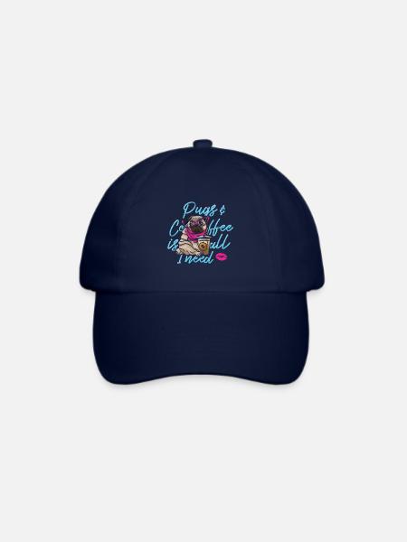 Lustiges Pug Hundekopf Hund - Baseballkappe - Blau/Blau