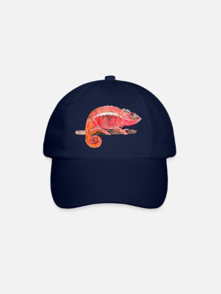 Rötliches Chamäleon auf Ast sitzend Aquarell - Baseballkappe - Blau/Blau