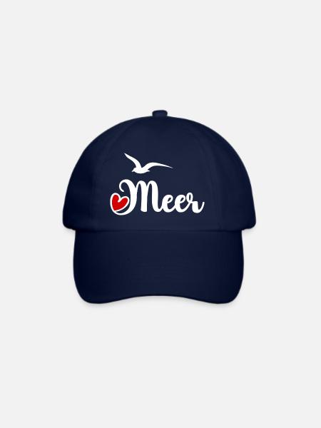 Meer mit Herz und Möwe - weiss - Baseballkappe - Blau/Blau