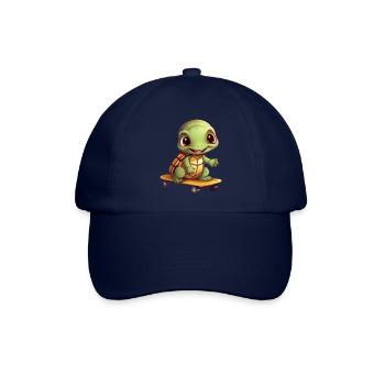 Skateboardende Schildkröte, Sportliches Tierdesign - Baseballkappe - Blau/Blau - Vorne