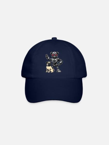 Mops Roboter und Herrchen Freunde - Baseballkappe - Blau/Blau