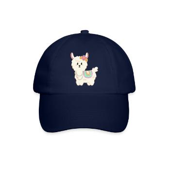 Sommer, Sonne, Lama mit Blumen - Baseballkappe - Blau/Blau - Vorne