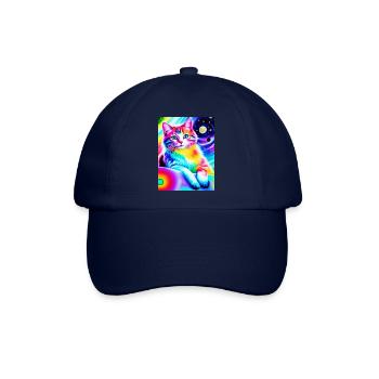 Bunte kosmische Kawaii-Katze - Baseballkappe - Blau/Blau - Vorne