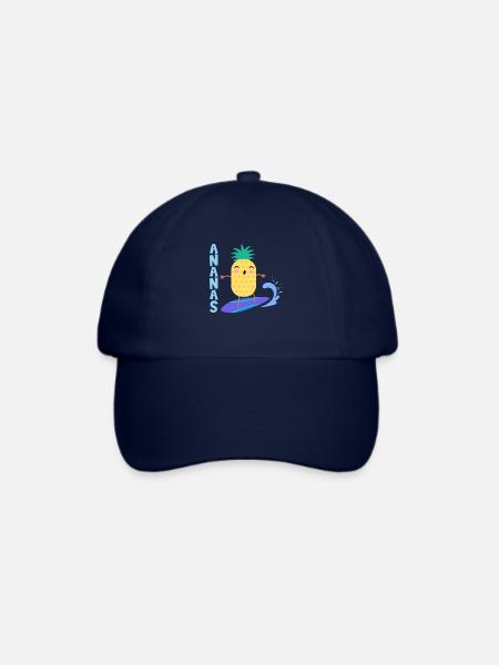 Ananas die auf einem Surfbrett Wellen reitet, - Baseballkappe - Blau/Blau