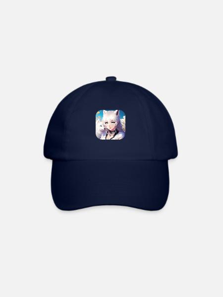 Anime Neko Girl und süßer weißer Hund - Baseballkappe - Blau/Blau