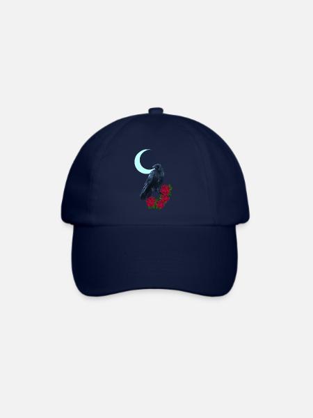 krähe, Rosenblüte, Mondsichel, goth, Vögel - Baseballkappe - Blau/Blau