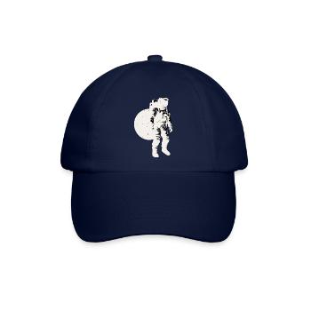 Astronaut Silhouette Weiß, Mond Hintergrund - Baseballkappe - Blau/Blau - Vorne