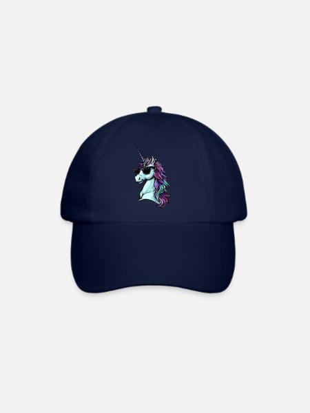 Cool Einhorn Portrait - Einhorn mit Sonnenbrille - Baseballkappe - Blau/Blau