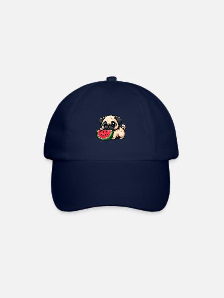 Lustiger Comic Mops Hund isst Wassermelone - Baseballkappe - Blau/Blau