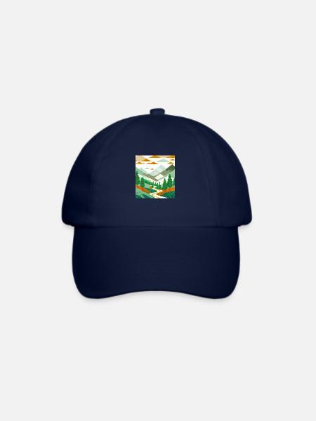 Zeichnung eines Bergwaldes - Baseballkappe - Blau/Blau