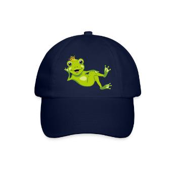 Lächelnder glücklicher Frosch mit einer Krone auf dem Kopf - Baseballkappe - Blau/Blau - Vorne