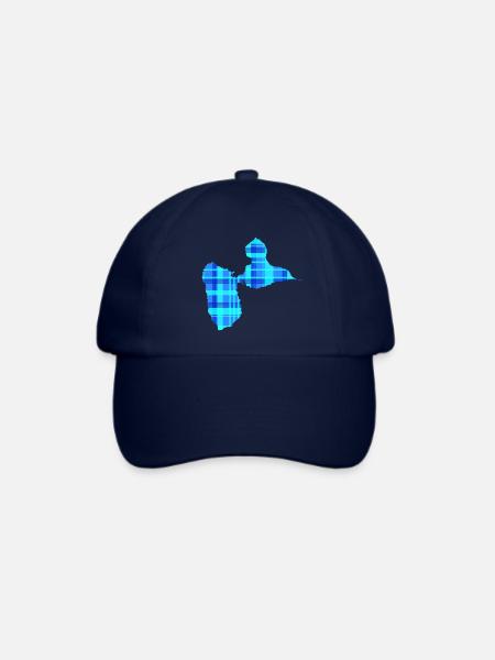 Karte von Guadeloupe, türkisblaues Madras-Muster – 971 - Baseballkappe - Blau/Blau