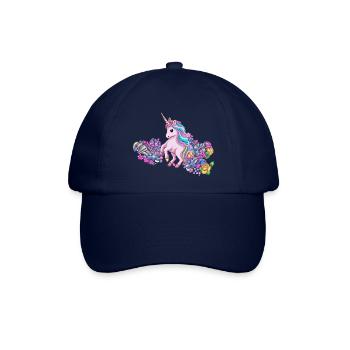 Liebenswürdiges Einhorn im Blumenfeld - Baseballkappe - Blau/Blau - Vorne