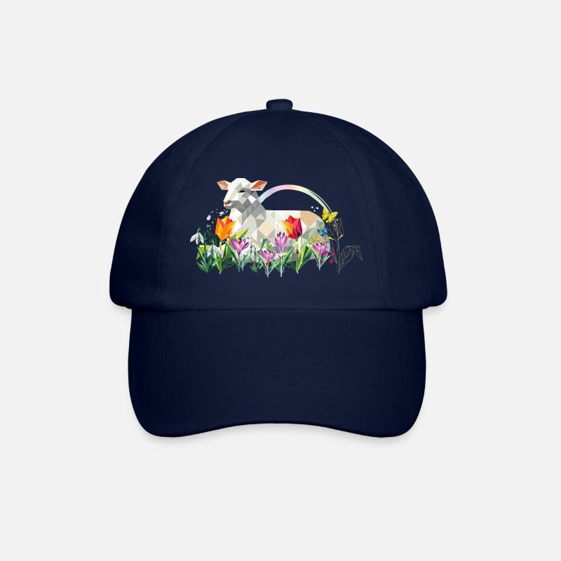 Frühlingslamm mit Blumen und Schmetterlingen - Baseballkappe - Blau/Blau