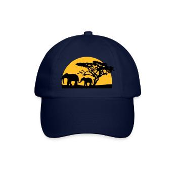 Sunset In Africa Tree And Elephants - Baseball Cap - blue/blue - Front