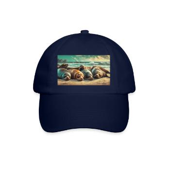 Cute animals chilling – sea lion sleeping beach - Baseball Cap - blue/blue - Front