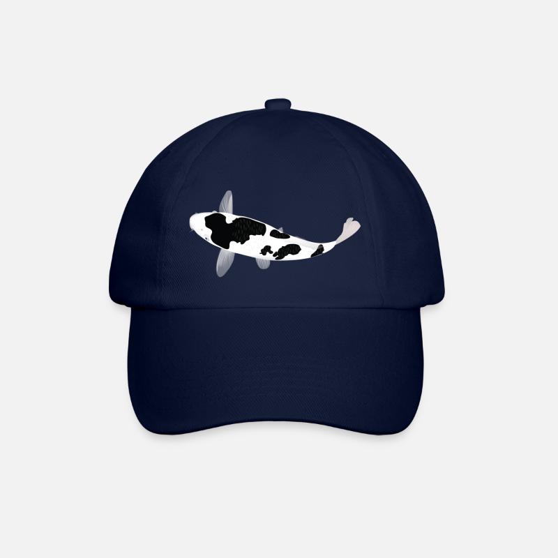 Koi-Karpfen - Weiß und Schwarz - Baseballkappe - Blau/Blau