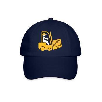 Ein Gabelstapler, der eine Schachtel transportiert - Baseballkappe - Blau/Blau - Vorne