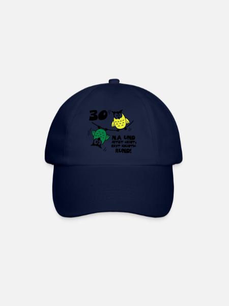 Geburtstag 30, Eulen am Drahtseil, rund - Baseballkappe - Blau/Blau