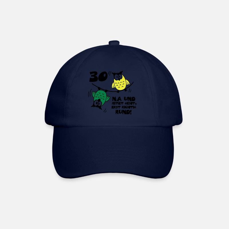 Geburtstag 30, Eulen am Drahtseil, rund - Baseballkappe - Blau/Blau