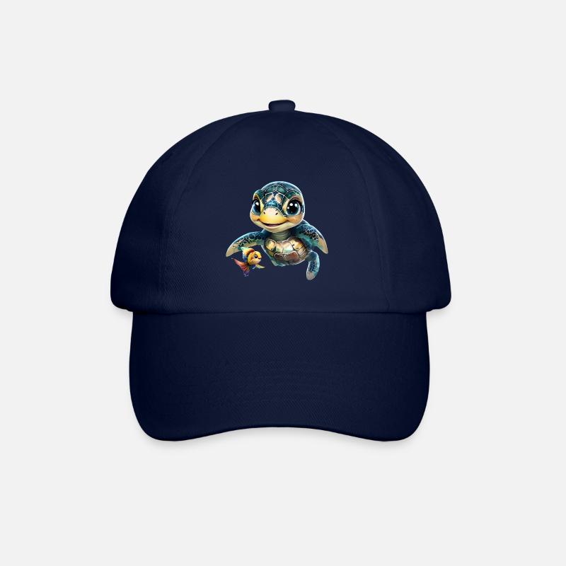 Animierte Meeresschildkröte mit Goldfisch - Baseballkappe - Blau/Blau