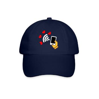 Smartphone in der Hand und Telefon mit süßen Herzen - Baseballkappe - Blau/Blau - Vorne