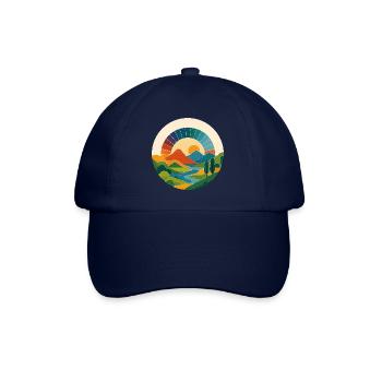 Retro Landschaft – Bunter Sonnenbogen im Kreis - Baseballkappe - Blau/Blau - Vorne