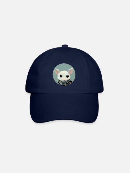 Kleine weiße Maus mit Schal im Kreis - Baseballkappe - Blau/Blau