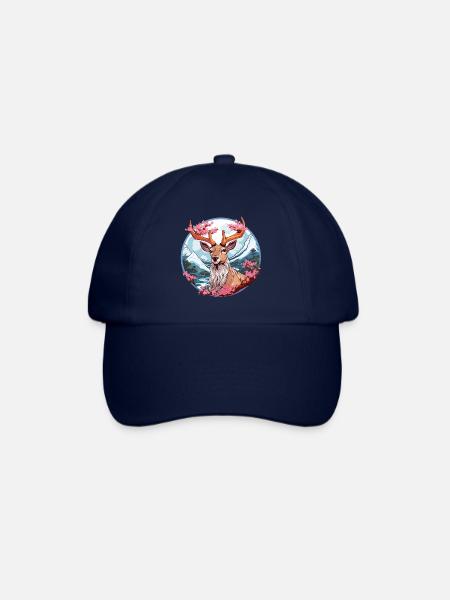 japanischer Sikahirsch im Anime Stil - Baseballkappe - Blau/Blau