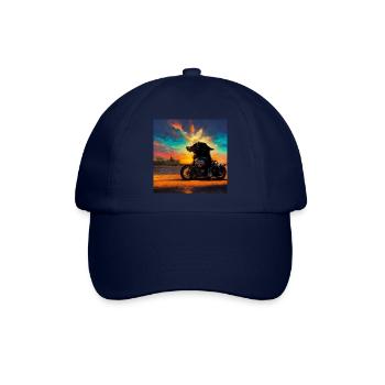 Hund fährt Motorrad Hündin Schädel Totenkopf Skull - Baseballkappe - Blau/Blau - Vorne