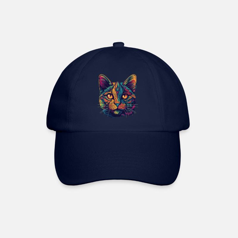 Psychedelisches Katzengesicht mit bunten Mustern - Baseballkappe - Blau/Blau
