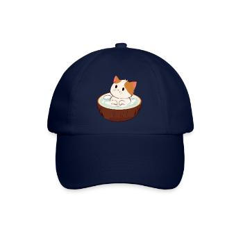 Katze badet in Kokosmilch, Entspannendes Tierdesig - Baseballkappe - Blau/Blau - Vorne