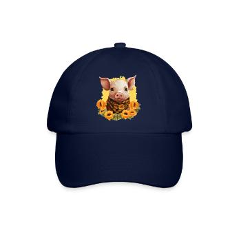Schwein mit Sonnenblumenkranz, Charmantes Bauernho - Baseballkappe - Blau/Blau - Vorne