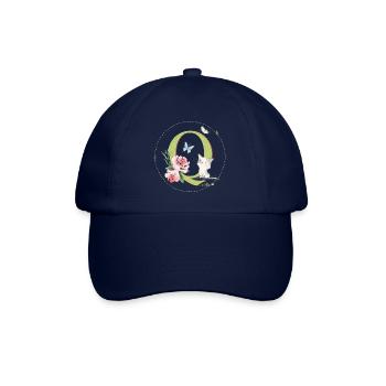 Anfangsbuchstabe Q mit Katze - Baseballkappe - Blau/Blau - Vorne