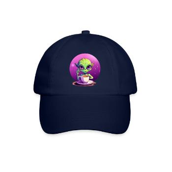 Mitternachts-Kaffee: Der grüne Alien-Trinker - Baseballkappe - Blau/Blau - Vorne