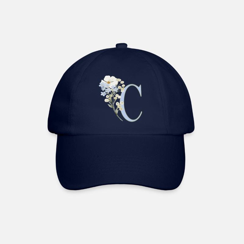 Buchstabe C mit floralem Motiv - Baseballkappe - Blau/Blau
