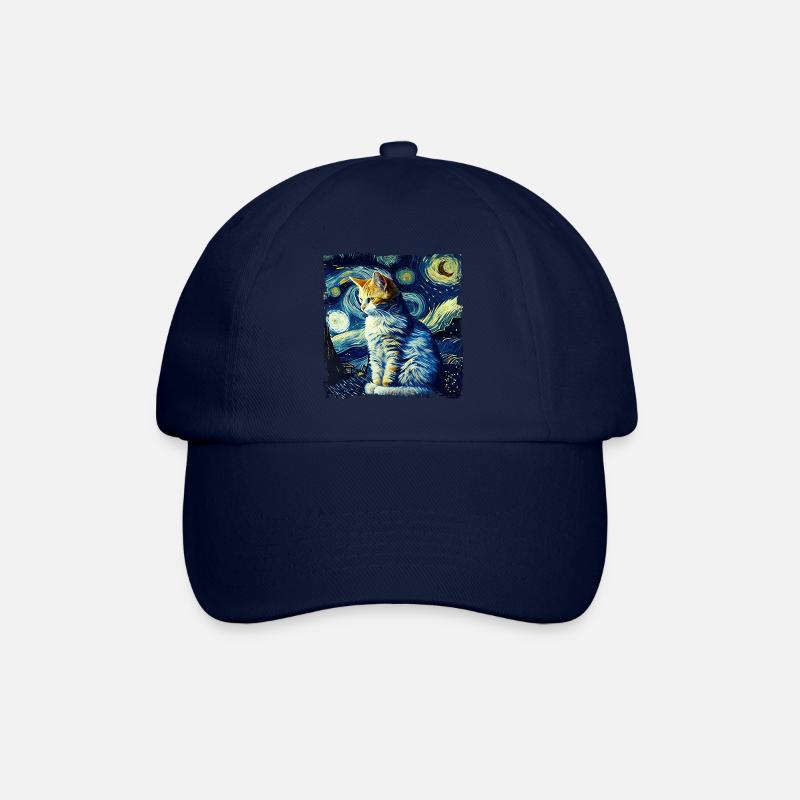 Starry night Katze van gogh's cat Parody lustig - Baseballkappe - Blau/Blau