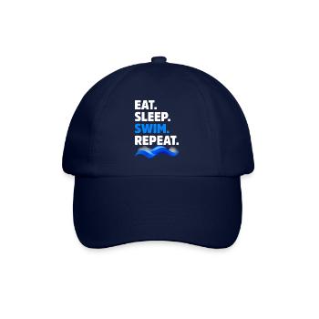 Essen Sie Schlaf-Schwimmen-Wiederholungs-lustiger Schwimmer - Baseballkappe - Blau/Blau - Vorne