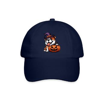 Cute Bulldog Halloween Cartoon Pumpkin - Baseball Cap - blue/blue - Front