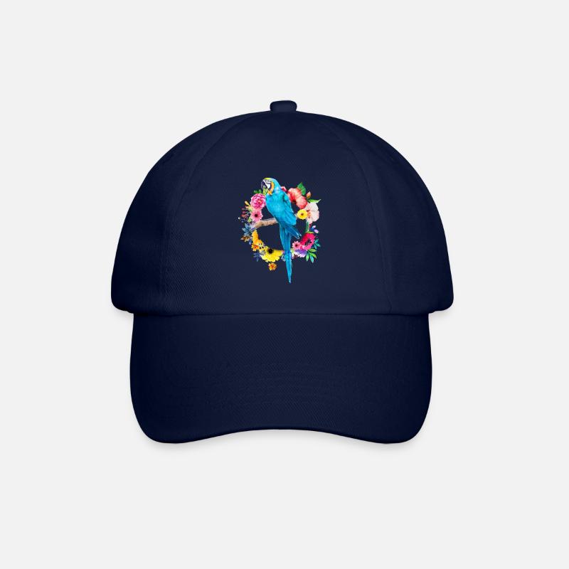 Papagei Ara Vogel Tier Blumen Blumenkranz Bunt - Baseballkappe - Blau/Blau