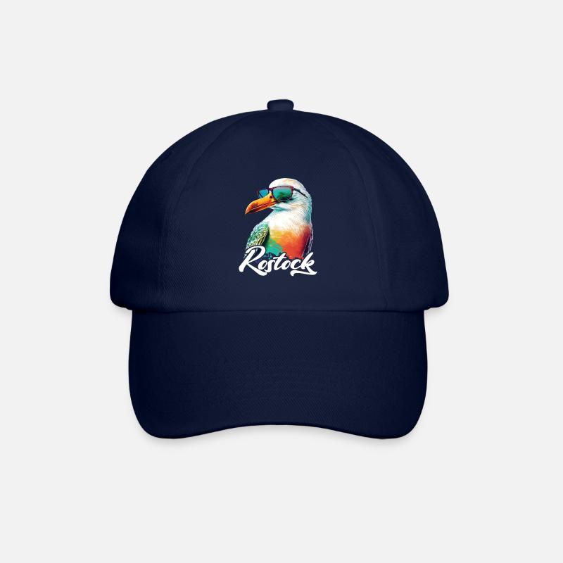 Rostock Urlaub coole bunte Möwe mit Sonnenbrille - Baseballkappe - Blau/Blau