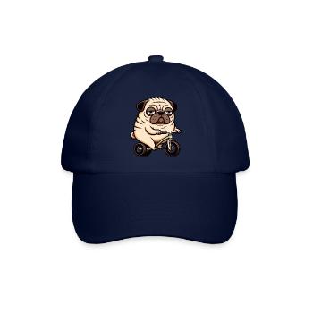 Funny Pug Dog on Bicycle Tricycle Balance Bike - Baseball Cap - blue/blue - Front