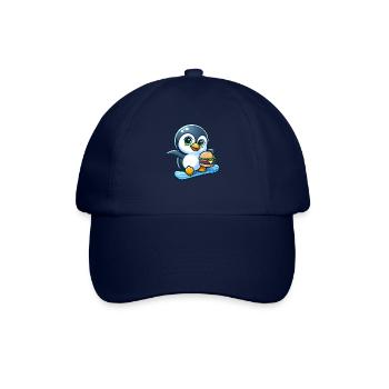 Cooler Pinguin Snowboarder mit Burger - Baseballkappe - Blau/Blau - Vorne
