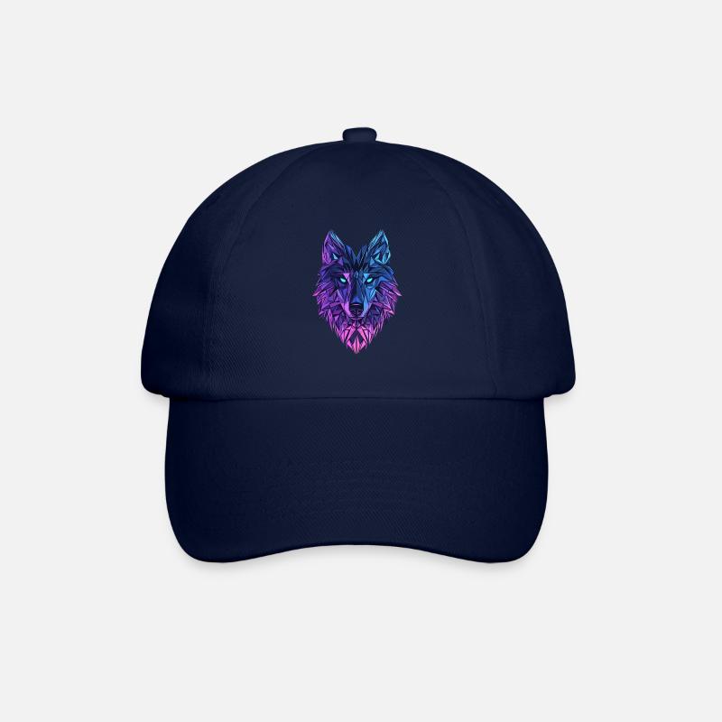 Polygon Wolf – Neon Wolfskopf in Blau & Lila - Baseballkappe - Blau/Blau