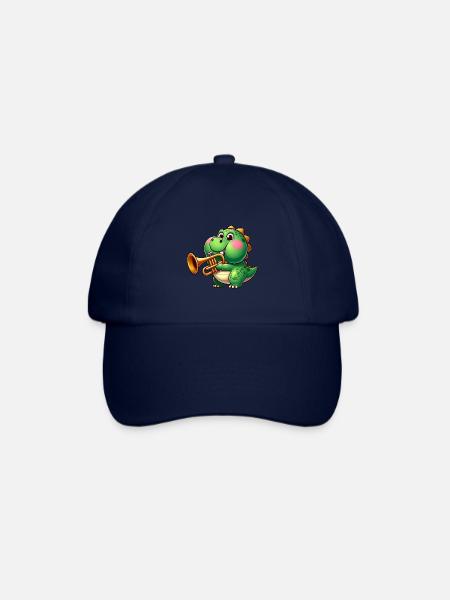Dicker Trex mit Trompete Cartoon Dinosaurier Musik - Baseballkappe - Blau/Blau