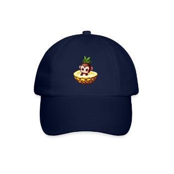 Affe Schimpanse mit Ananas, Lustiges Tropendesign - Baseballkappe - Blau/Blau - Vorne