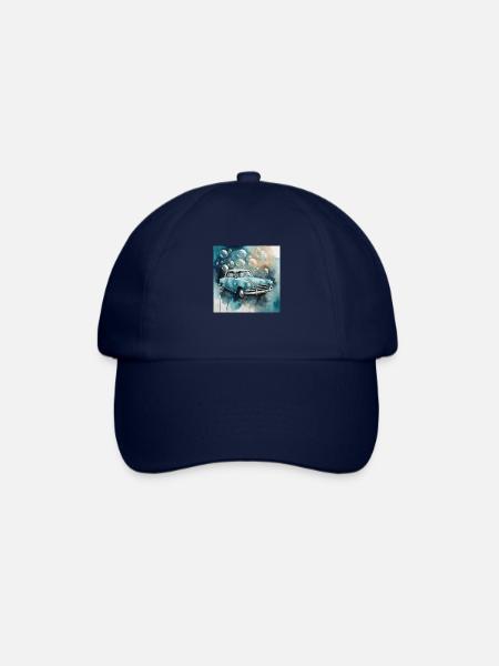 Old car with soap bubbles in watercolor. - Baseball Cap - blue/blue