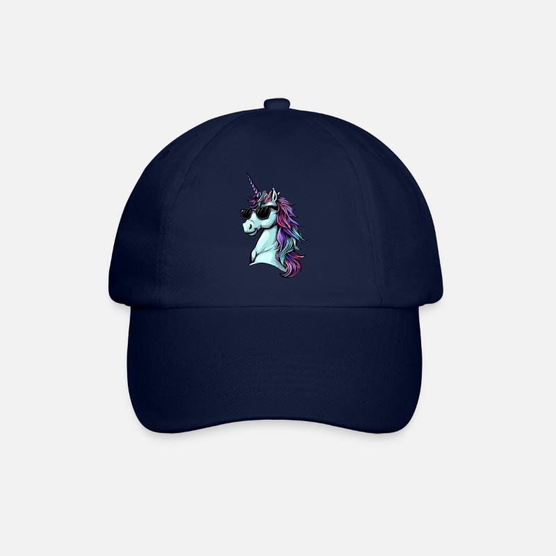 Cool Einhorn Portrait - Einhorn mit Sonnenbrille - Baseballkappe - Blau/Blau