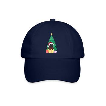 Chat devant le sapin de Noël avec chapeau de Noël Merry - Casquette classique - bleu/bleu - Devant