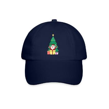Santa vor Weihnachtsbaum mit Weihnachtsmütze Merry - Baseballkappe - Blau/Blau - Vorne